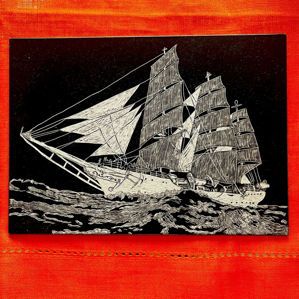 5x7 scratchboard art hand carved original